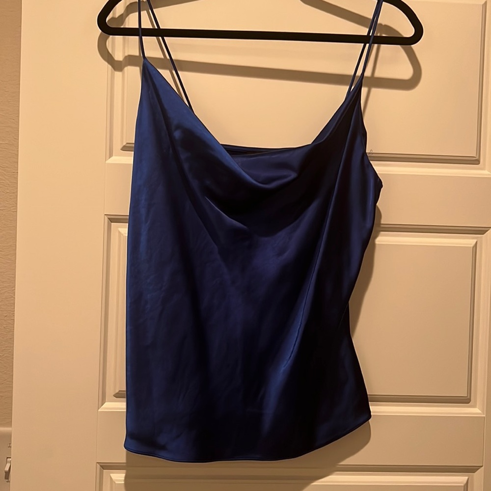 Royal blue silk cowl neck tank